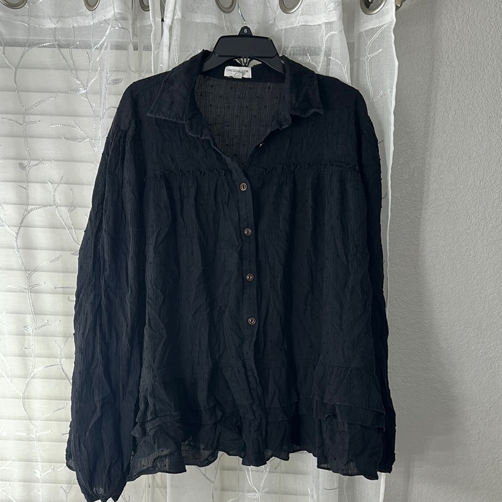 Chic Soul Black Long Sleeve Notched Collar Blouse